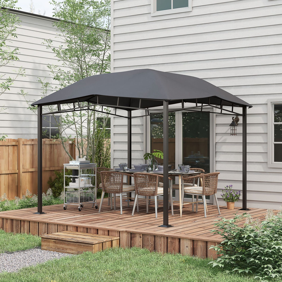 10' x 10' Soft Top Patio Gazebo Outdoor Canopy with Geometric Roof, All-weather Steel Frame, Gray - MC Online
