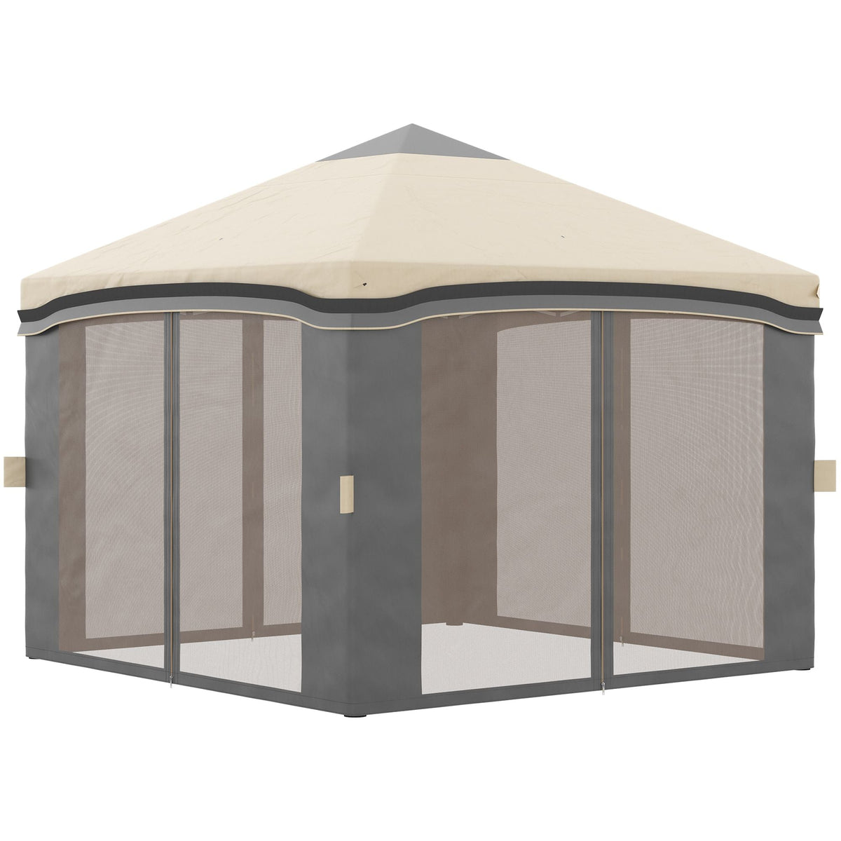 10x10 Pop Up Canopy, Netting, Foldable, Height Adjustable, Wheeled Carry Bag, 4 Sand Bags, Beige - MC Online
