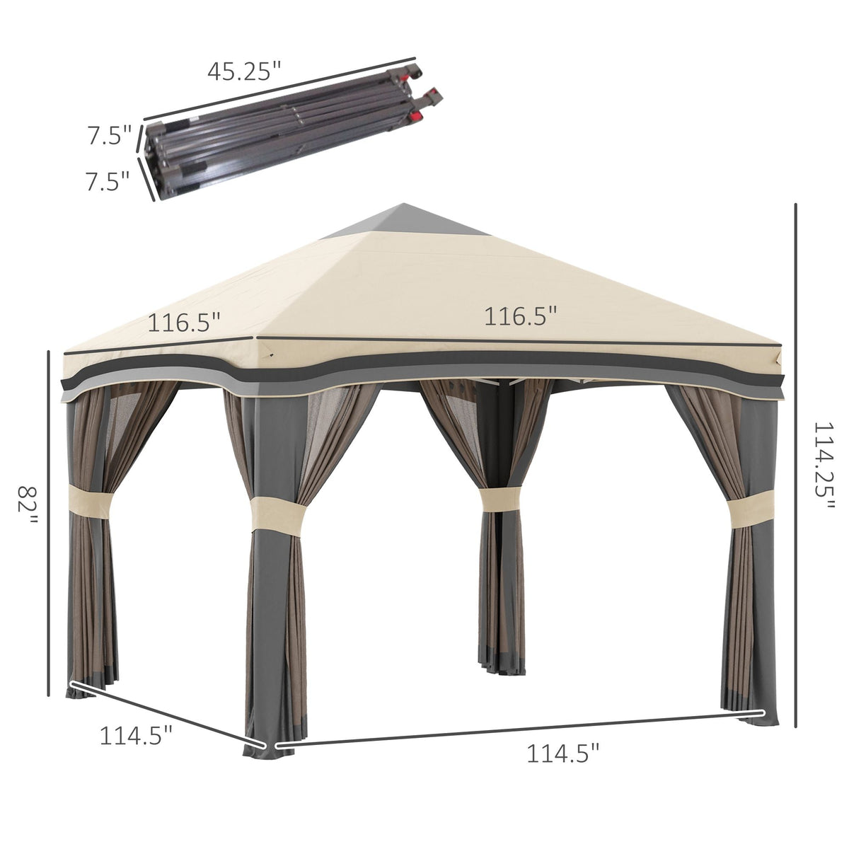 10x10 Pop Up Canopy, Netting, Foldable, Height Adjustable, Wheeled Carry Bag, 4 Sand Bags, Beige - MC Online