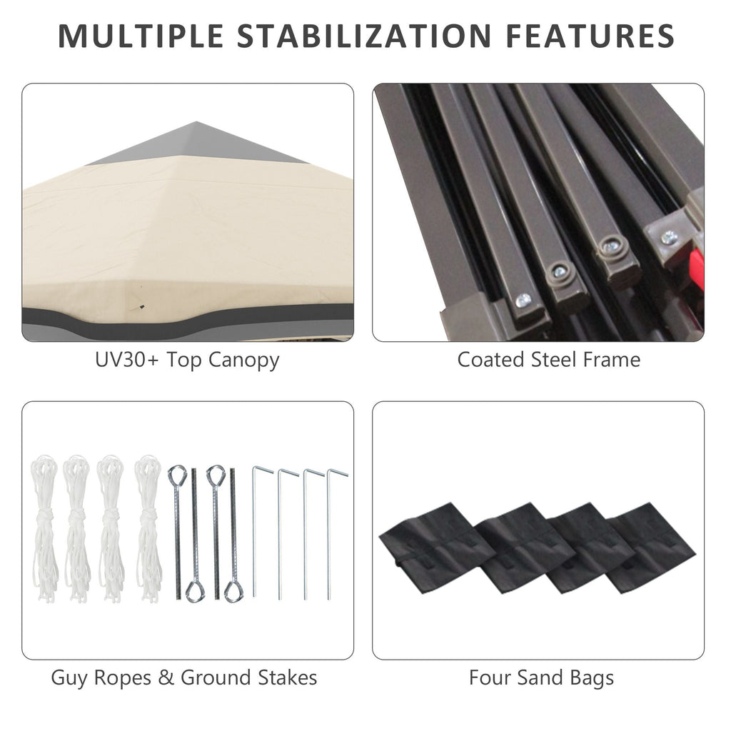 10x10 Pop Up Canopy, Netting, Foldable, Height Adjustable, Wheeled Carry Bag, 4 Sand Bags, Beige - MC Online