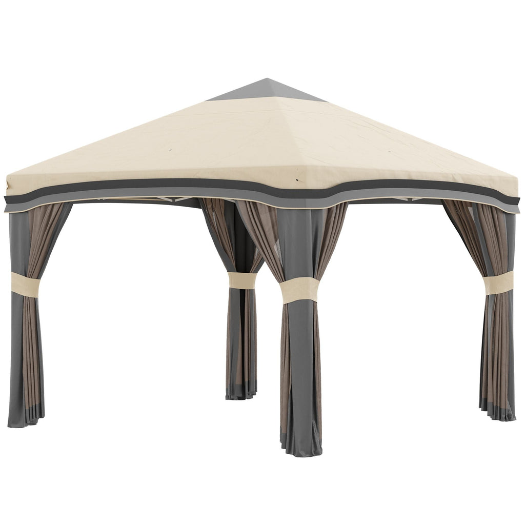 10x10 Pop Up Canopy, Netting, Foldable, Height Adjustable, Wheeled Carry Bag, 4 Sand Bags, Beige - MC Online