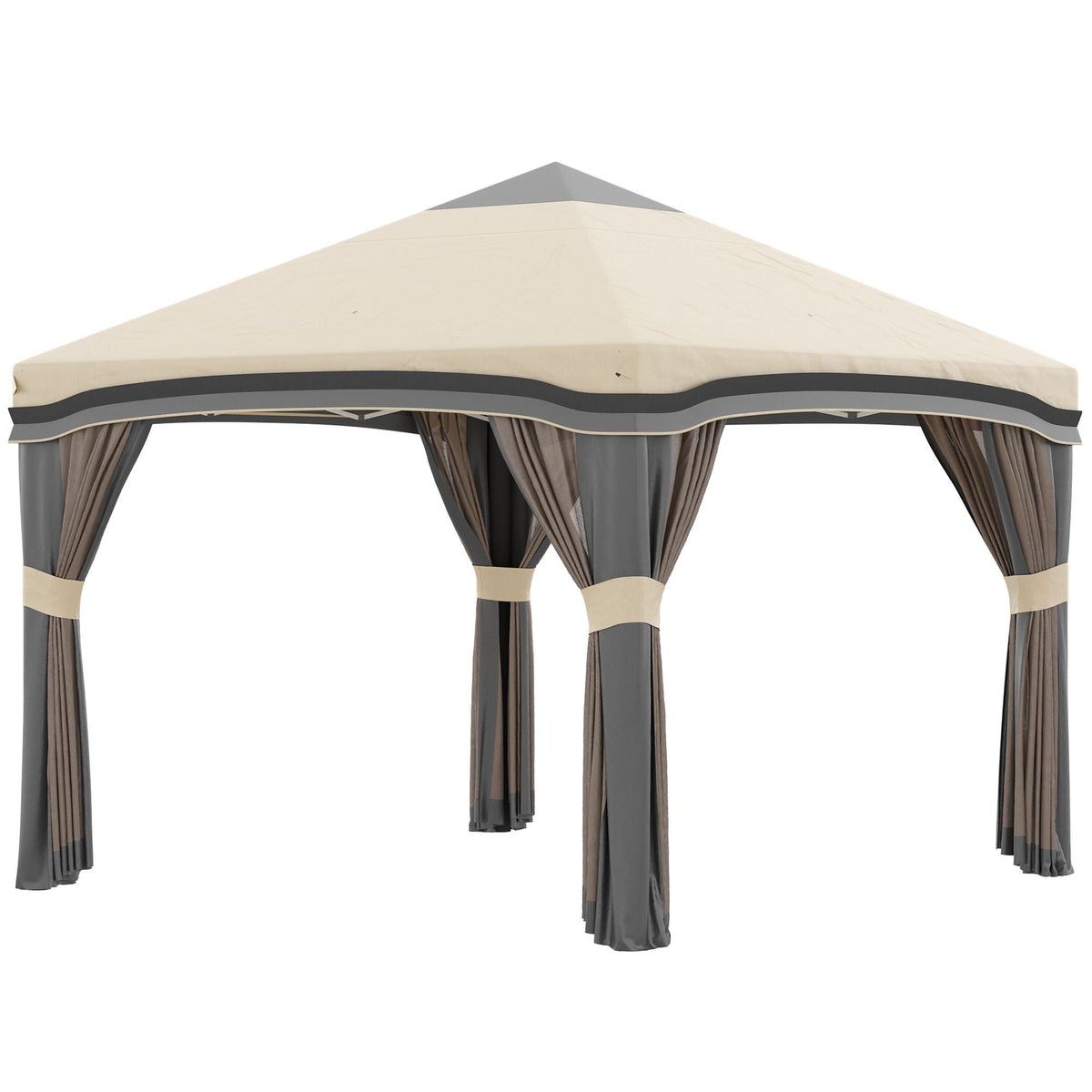 10x10 Pop Up Canopy, Netting, Foldable, Height Adjustable, Wheeled Carry Bag, 4 Sand Bags, Beige - MC Online
