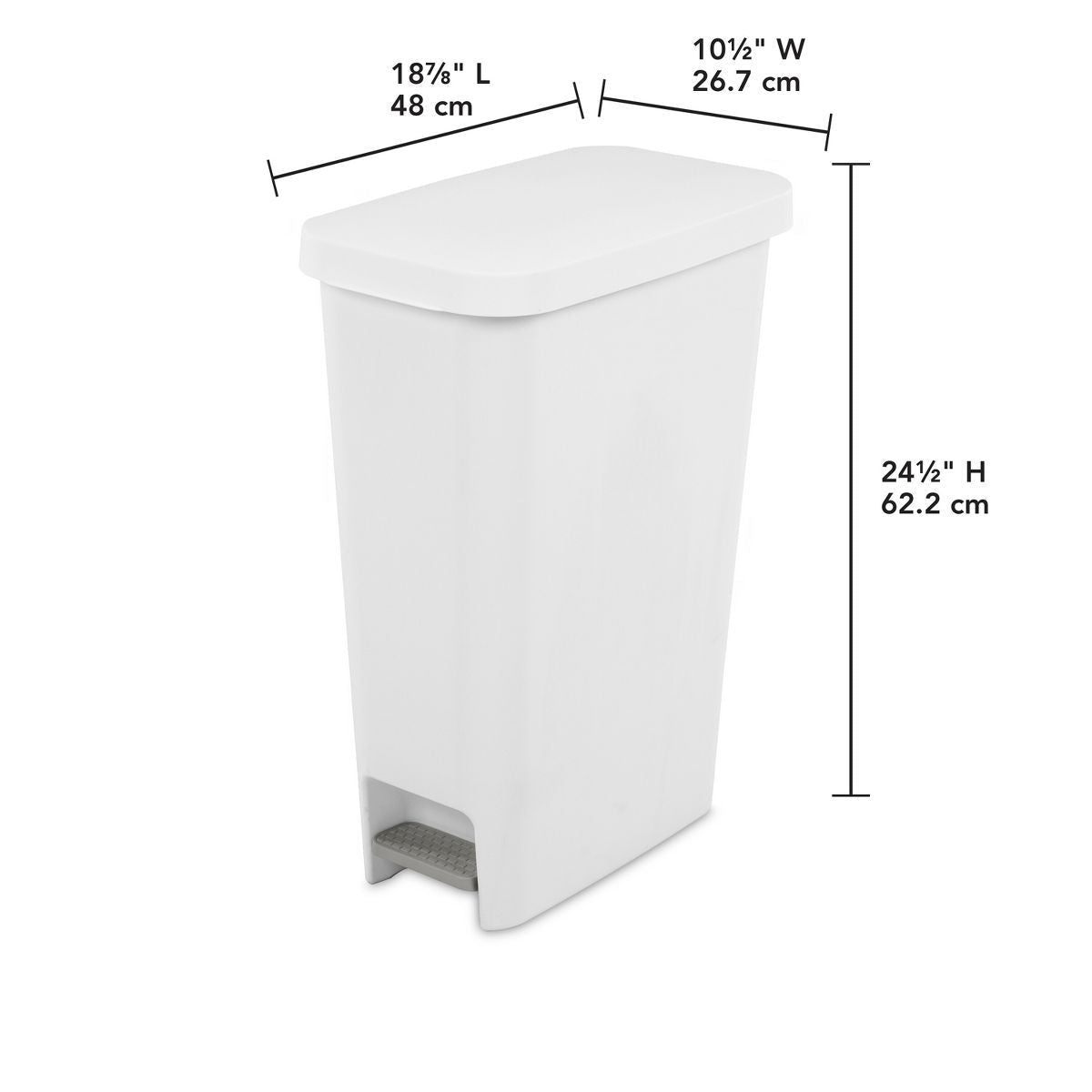 11gal Slim Step Trash Can - White Pedal-Operated Lid, Textured Indoor Kitchen Trashcan, 11 Gallon Capacity - MC Online