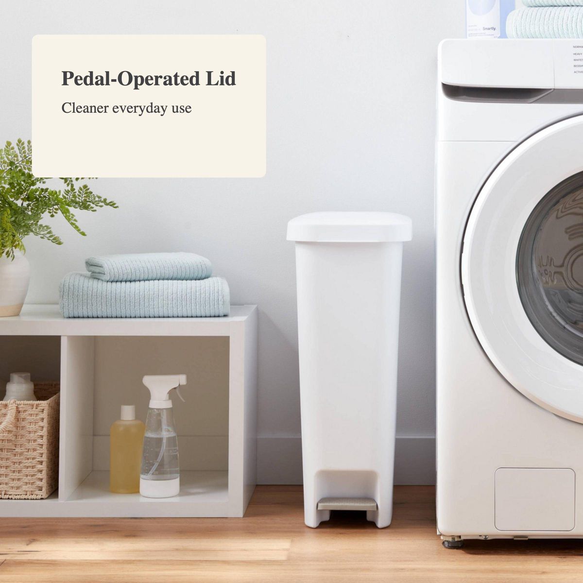 11gal Slim Step Trash Can - White Pedal-Operated Lid, Textured Indoor Kitchen Trashcan, 11 Gallon Capacity - MC Online