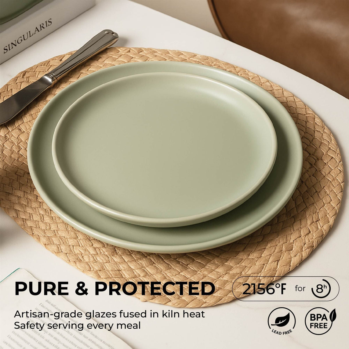 12-Piece Stoneware Dinnerware Sets with Mugs | Microwave & Dishwasher Safe | Non-Toxic Dinner Plates Bowls Set | Stackable Matte Glaze Kitchenware for 3 - MC Online