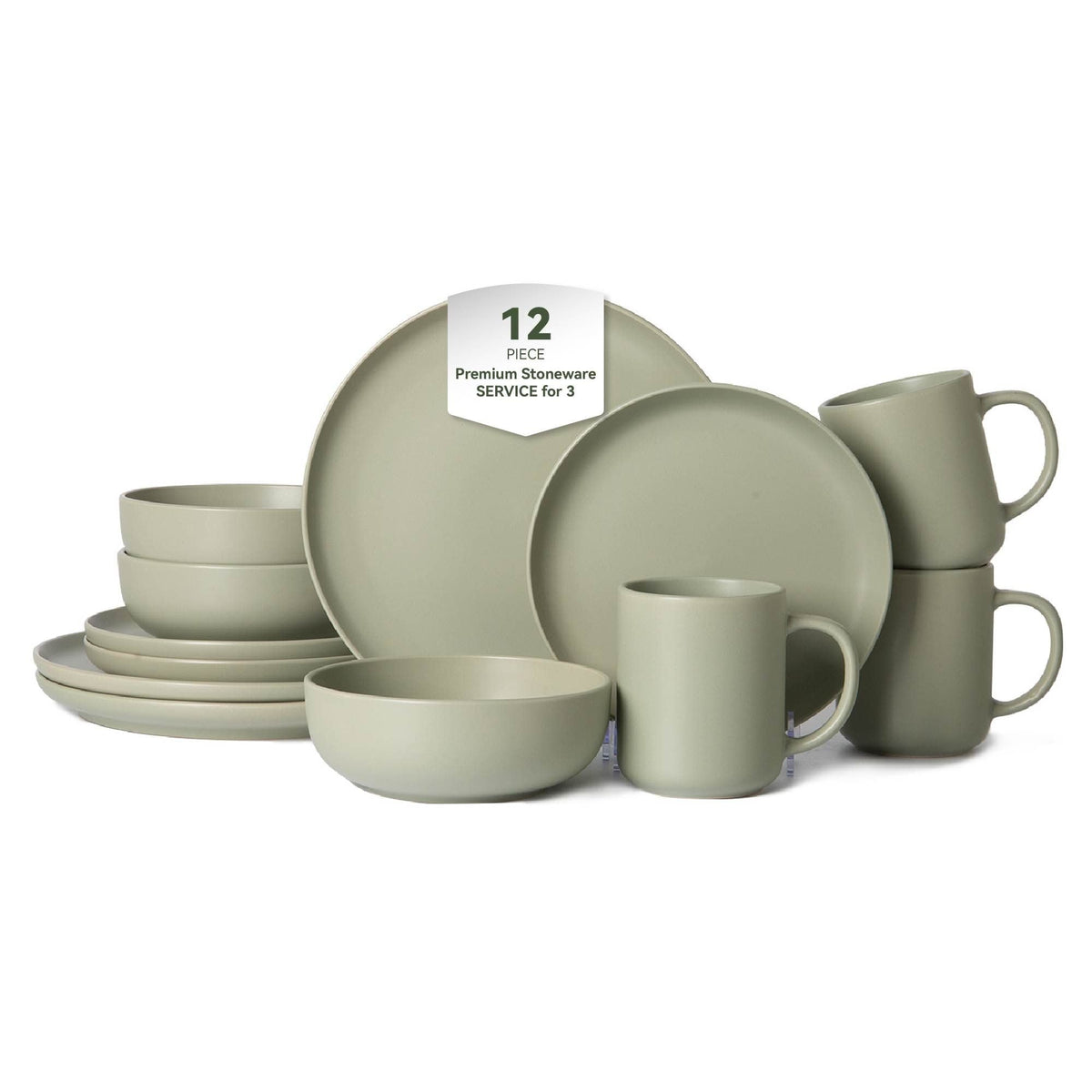 12-Piece Stoneware Dinnerware Sets with Mugs | Microwave & Dishwasher Safe | Non-Toxic Dinner Plates Bowls Set | Stackable Matte Glaze Kitchenware for 3 - MC Online