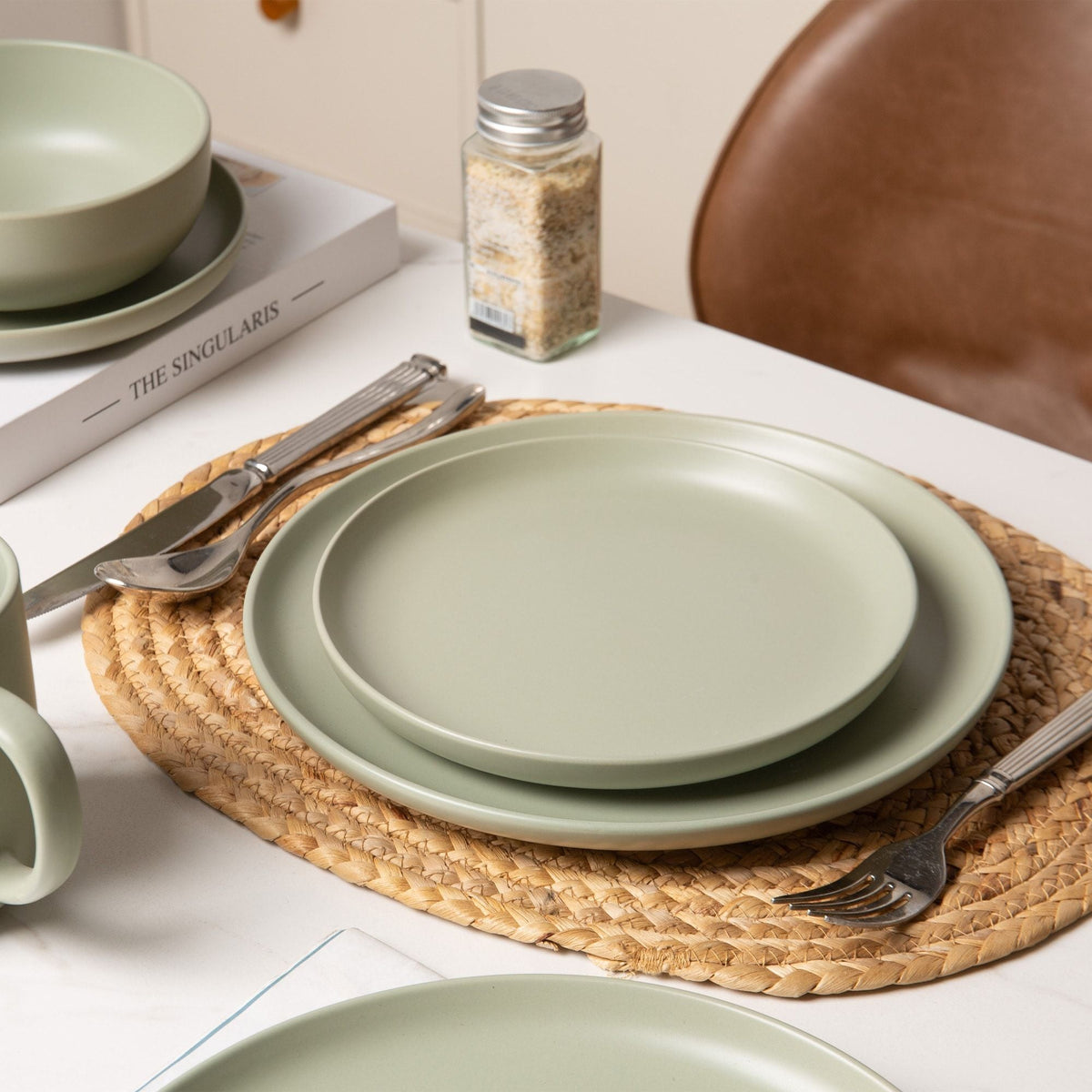 12-Piece Stoneware Dinnerware Sets with Mugs | Microwave & Dishwasher Safe | Non-Toxic Dinner Plates Bowls Set | Stackable Matte Glaze Kitchenware for 3 - MC Online