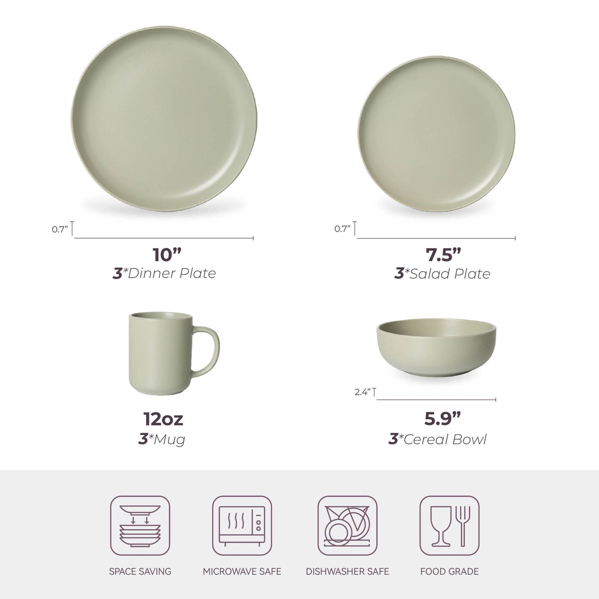 12-Piece Stoneware Dinnerware Sets with Mugs | Microwave & Dishwasher Safe | Non-Toxic Dinner Plates Bowls Set | Stackable Matte Glaze Kitchenware for 3 - MC Online