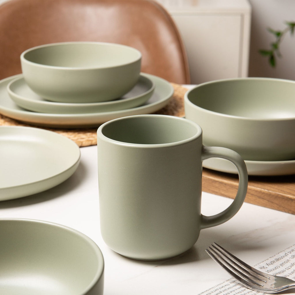 12-Piece Stoneware Dinnerware Sets with Mugs | Microwave & Dishwasher Safe | Non-Toxic Dinner Plates Bowls Set | Stackable Matte Glaze Kitchenware for 3 - MC Online