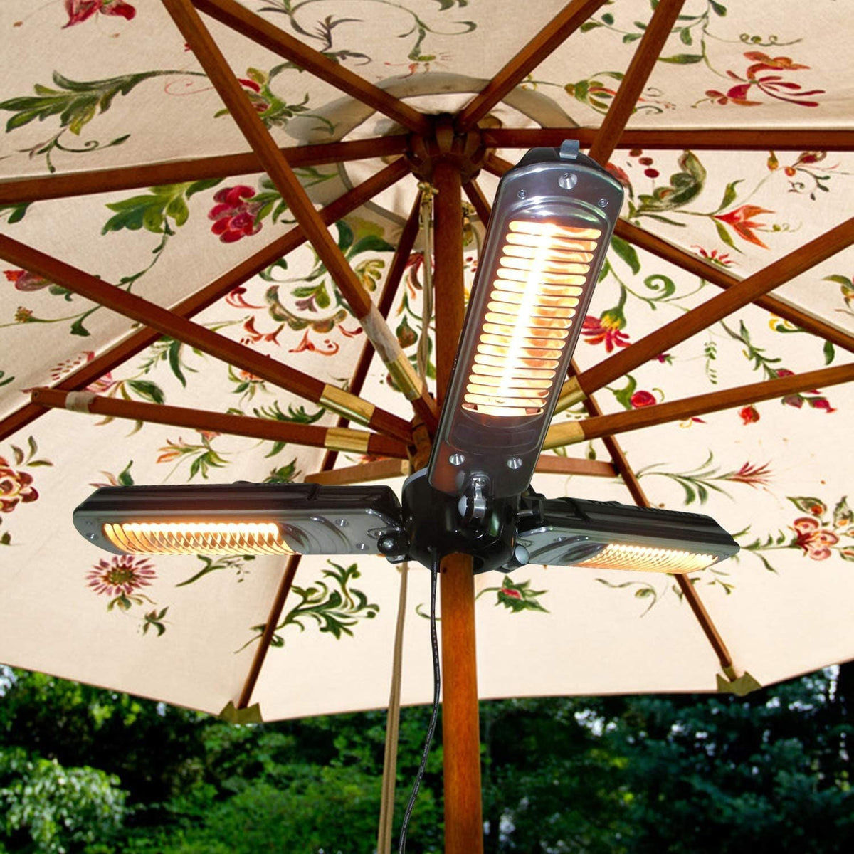 1500W Foldable Electric Patio Heater Umbrella with 3 Heating Panels; for Pergola Outdoor or Gazabo Parasol - MC Online