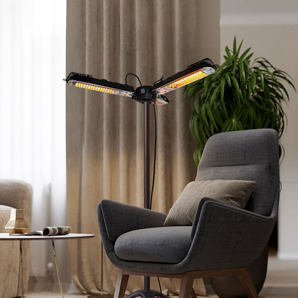 1500W Foldable Electric Patio Heater Umbrella with 3 Heating Panels; for Pergola Outdoor or Gazabo Parasol - MC Online