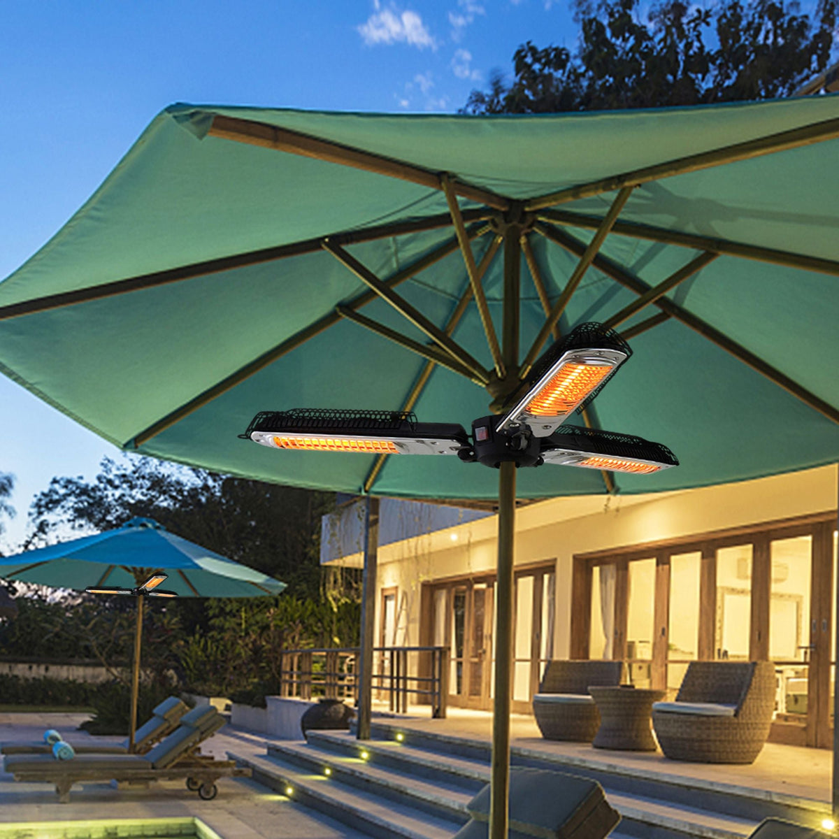 1500W Foldable Electric Patio Heater Umbrella with 3 Heating Panels; for Pergola Outdoor or Gazabo Parasol - MC Online