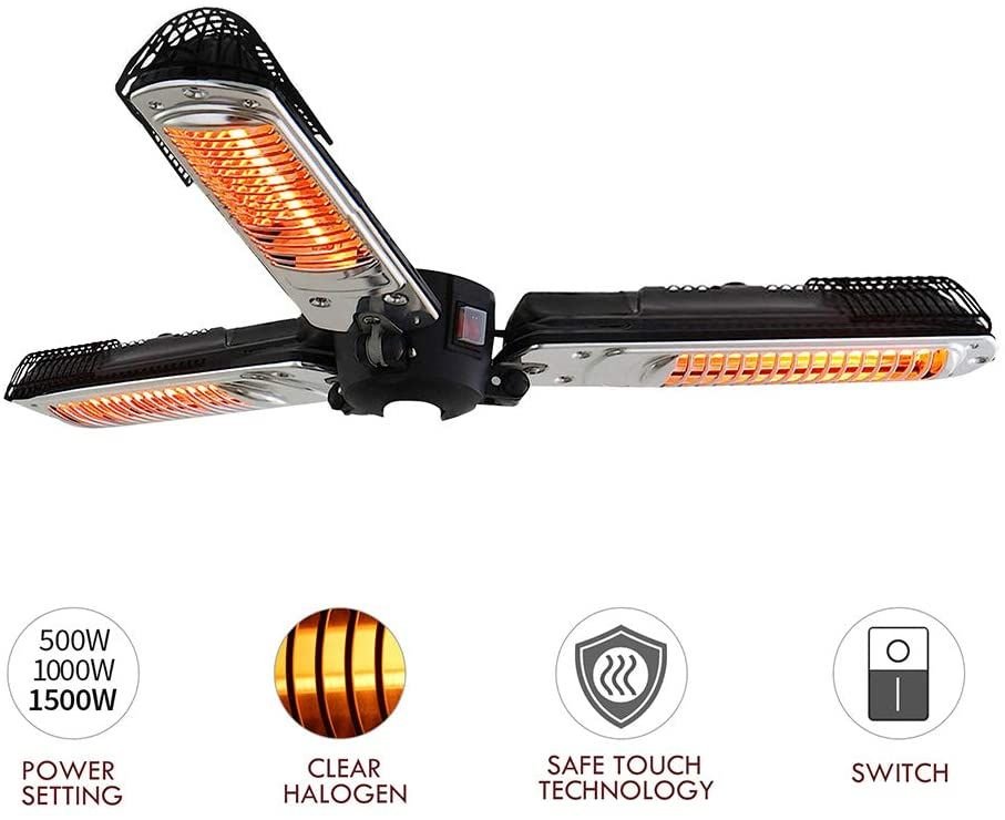 1500W Foldable Electric Patio Heater Umbrella with 3 Heating Panels; for Pergola Outdoor or Gazabo Parasol - MC Online