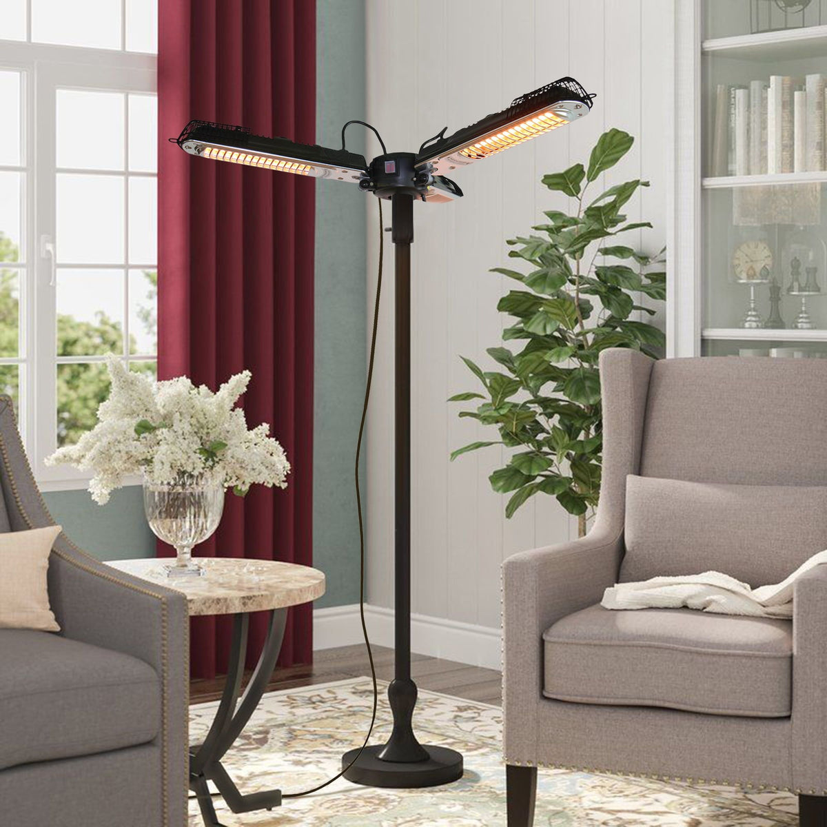 1500W Foldable Electric Patio Heater Umbrella with 3 Heating Panels; for Pergola Outdoor or Gazabo Parasol - MC Online