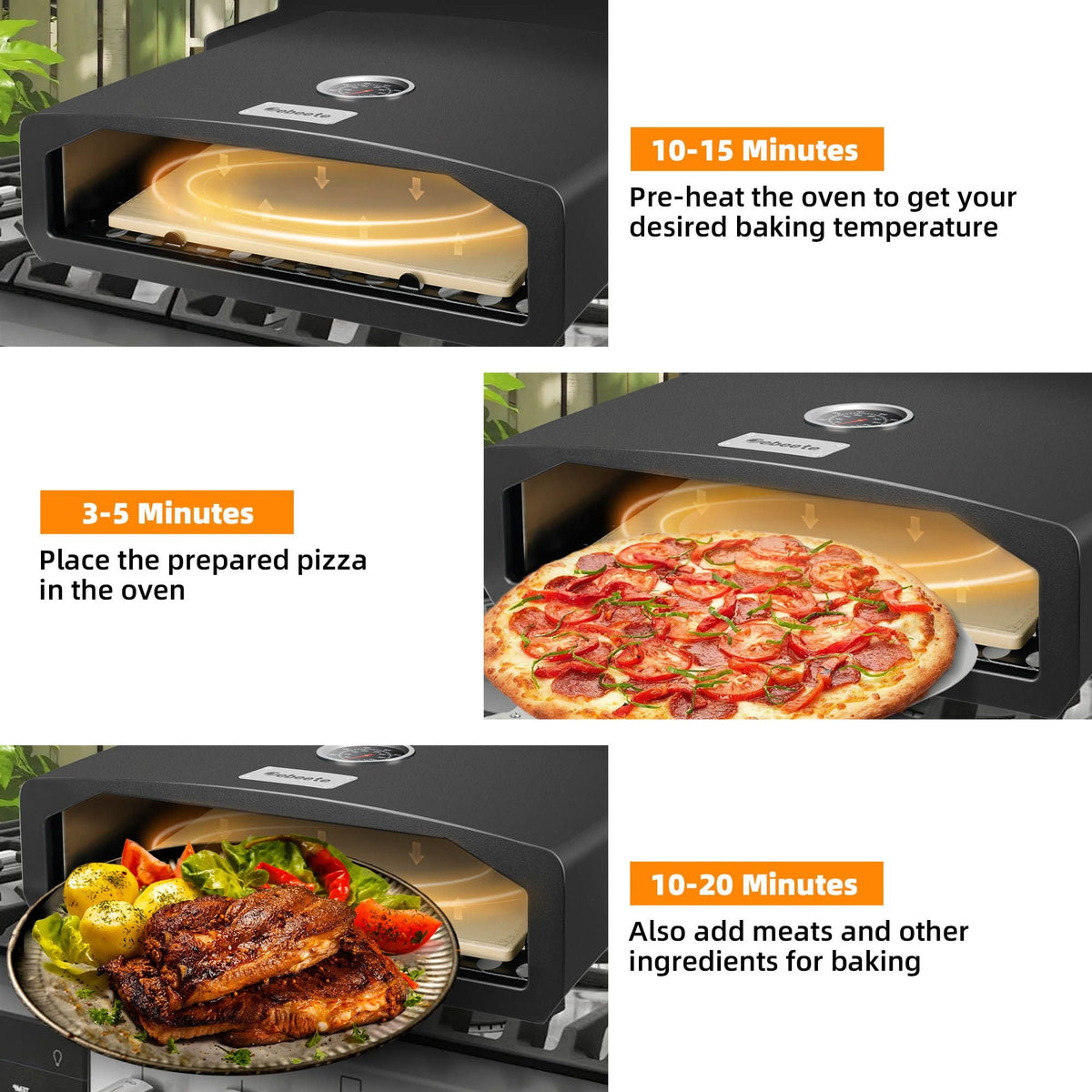 15.7" x 13.7" x 4"Portable Pizza Oven for Outdoor Camp Stove and Indoor Gas Range,Stove Burner Top Pizza Box with Pizza Stone and Pizza Peel,Black - MC Online