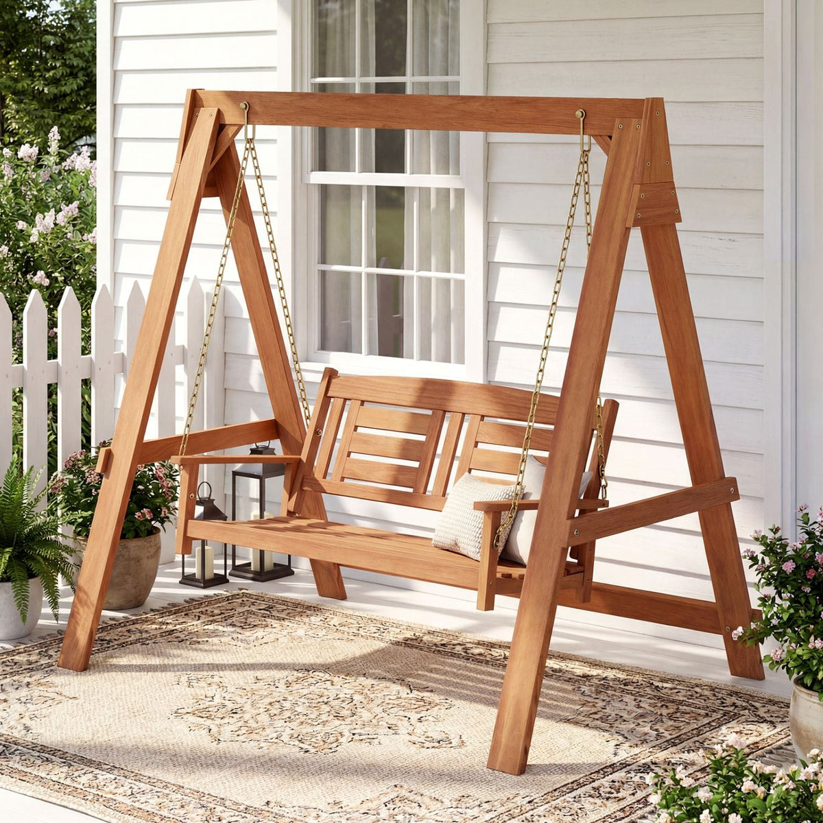 2-Seater Porch Swing with Stand Adjustable Chains - MC Online