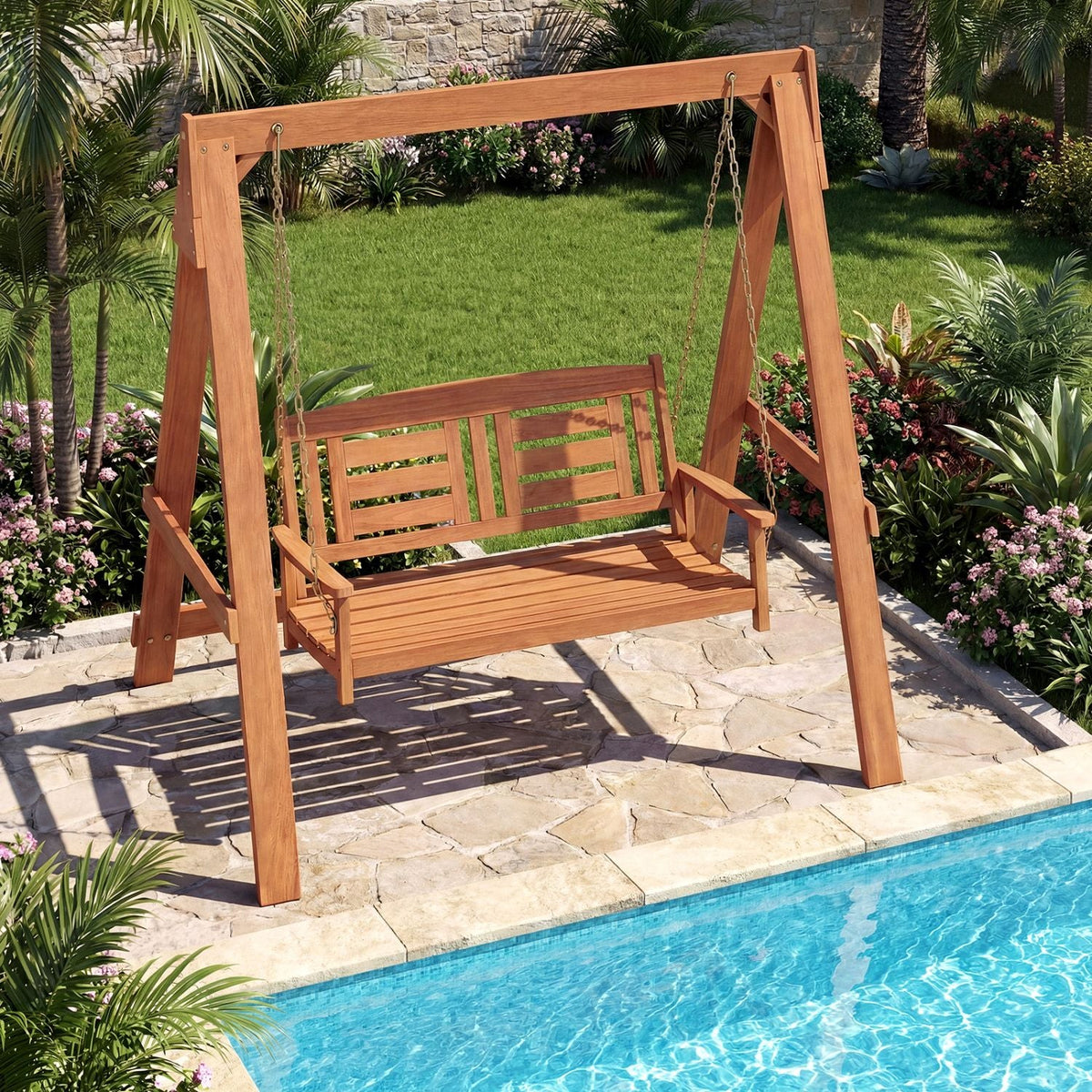 2-Seater Porch Swing with Stand Adjustable Chains - MC Online