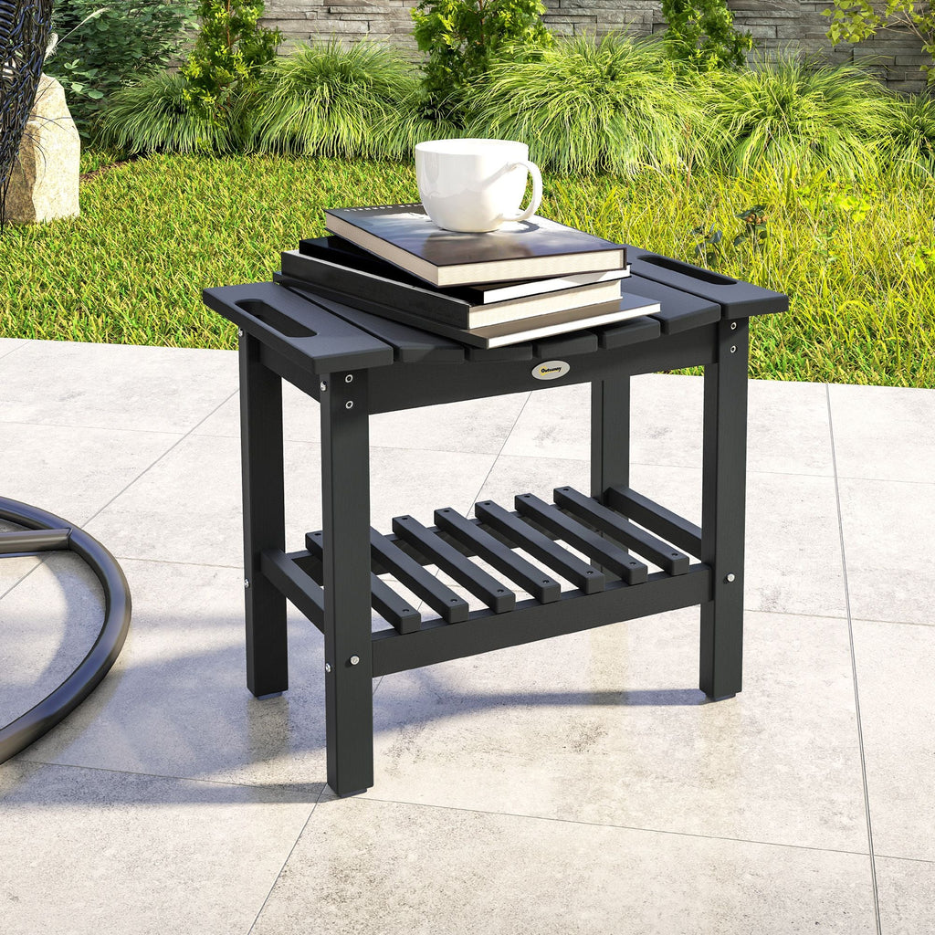 2-Tier Shower Bench, HDPE Weather Resistant Outdoor Side Table with Non-Slip Pads, Handles for Patio, Pool, Black - MC Online