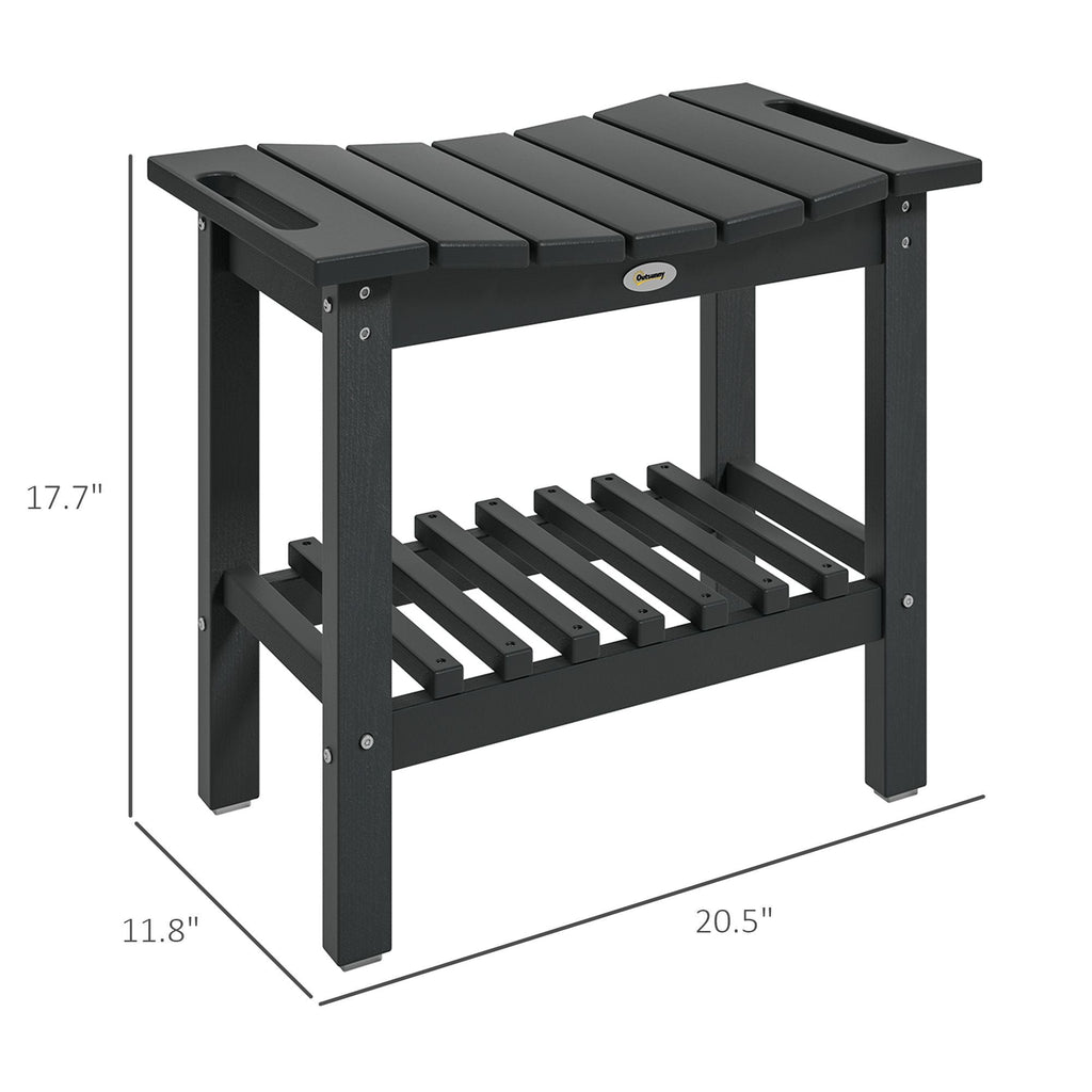 2-Tier Shower Bench, HDPE Weather Resistant Outdoor Side Table with Non-Slip Pads, Handles for Patio, Pool, Black - MC Online