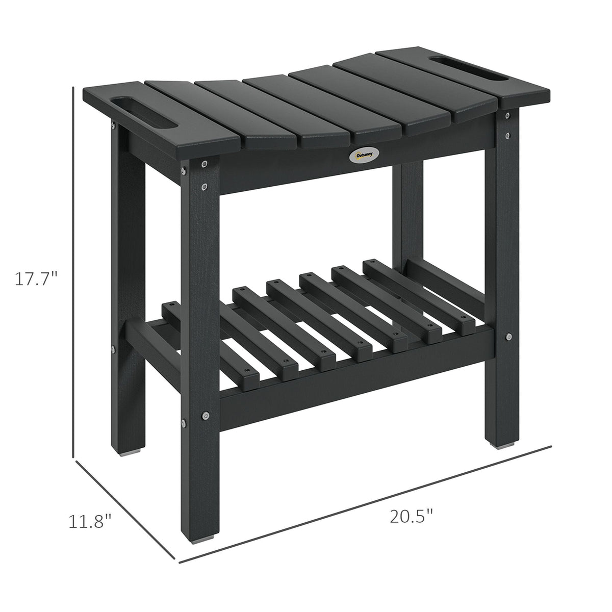 2-Tier Shower Bench, HDPE Weather Resistant Outdoor Side Table with Non-Slip Pads, Handles for Patio, Pool, Black - MC Online