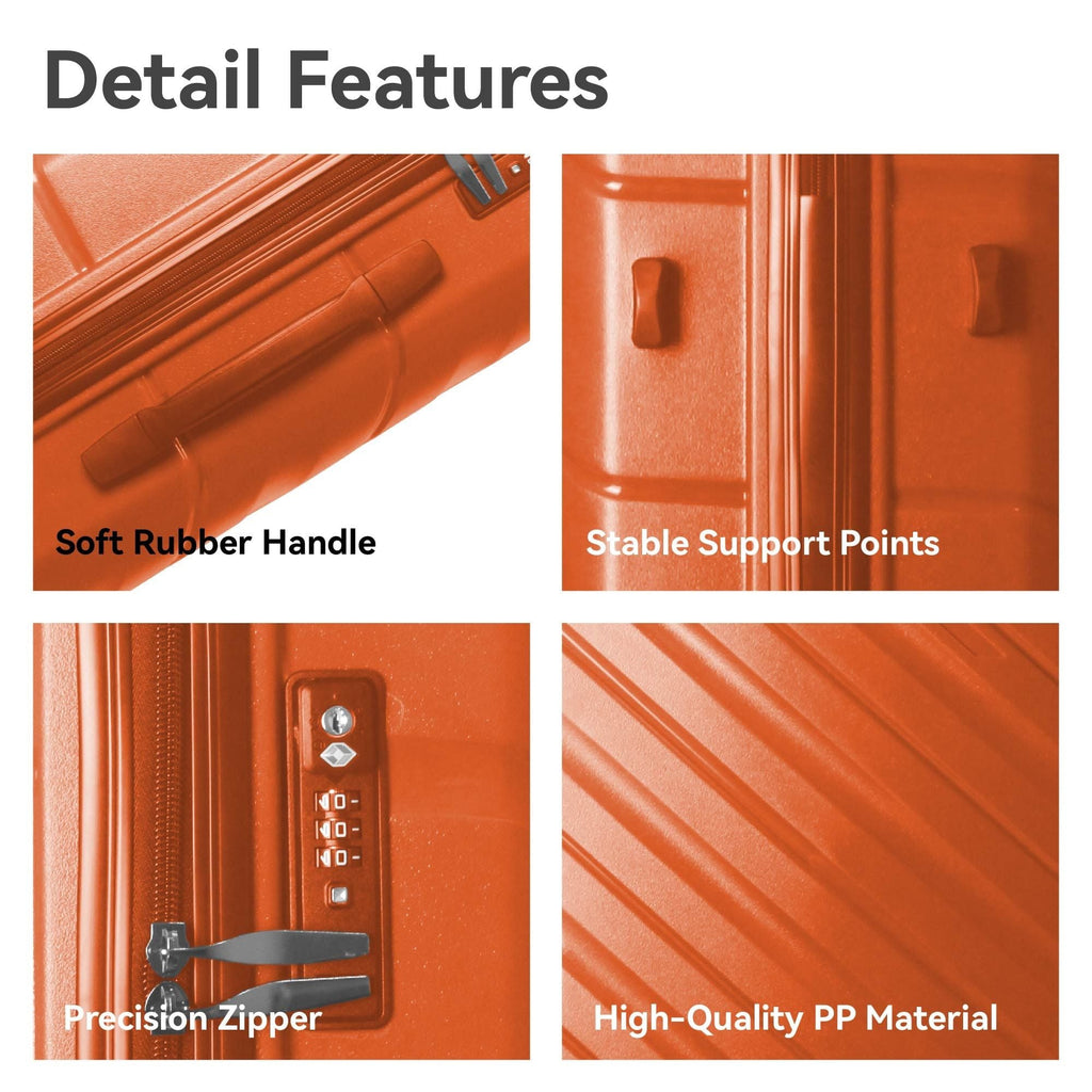 3-Piece Luggage Sets (20", 24", 28"), Suitcase with Wheels, Hardside Suitcase With Four Spinner Wheels and Scratch-Resistant Surface, Orange - MC Online