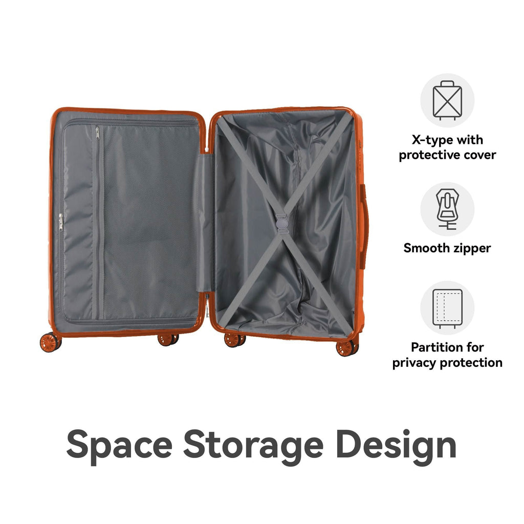 3-Piece Luggage Sets (20", 24", 28"), Suitcase with Wheels, Hardside Suitcase With Four Spinner Wheels and Scratch-Resistant Surface, Orange - MC Online