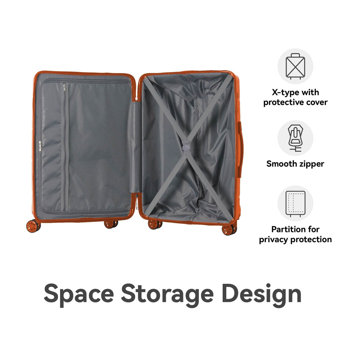 3-Piece Luggage Sets (20", 24", 28"), Suitcase with Wheels, Hardside Suitcase With Four Spinner Wheels and Scratch-Resistant Surface, Orange - MC Online