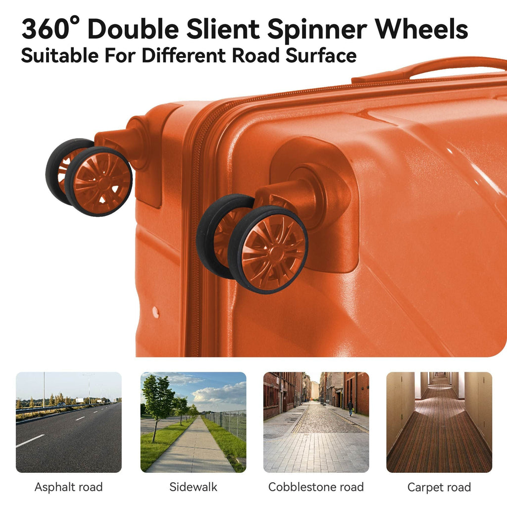 3-Piece Luggage Sets (20", 24", 28"), Suitcase with Wheels, Hardside Suitcase With Four Spinner Wheels and Scratch-Resistant Surface, Orange - MC Online