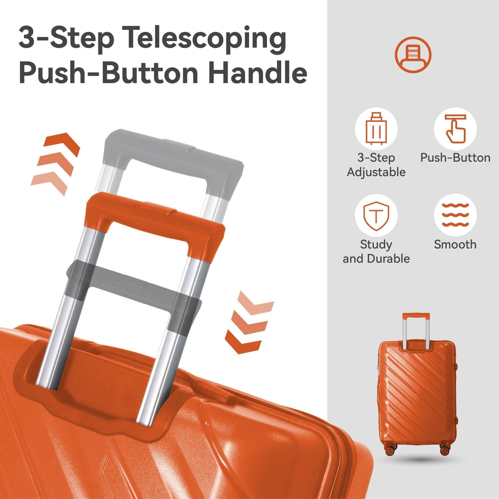 3-Piece Luggage Sets (20", 24", 28"), Suitcase with Wheels, Hardside Suitcase With Four Spinner Wheels and Scratch-Resistant Surface, Orange - MC Online
