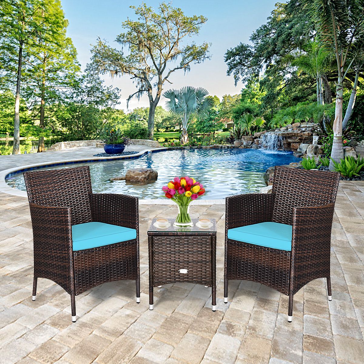 3 Pieces Ergonomic Wicker Patio Conversation Set - MC Online