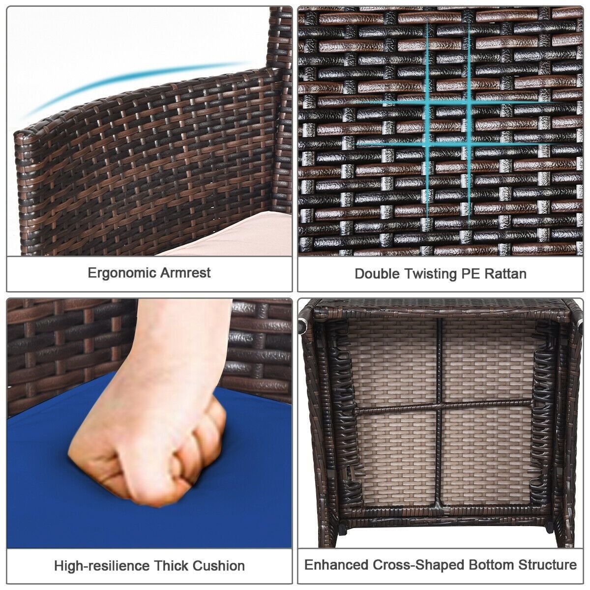3 Pieces Ergonomic Wicker Patio Conversation Set - MC Online