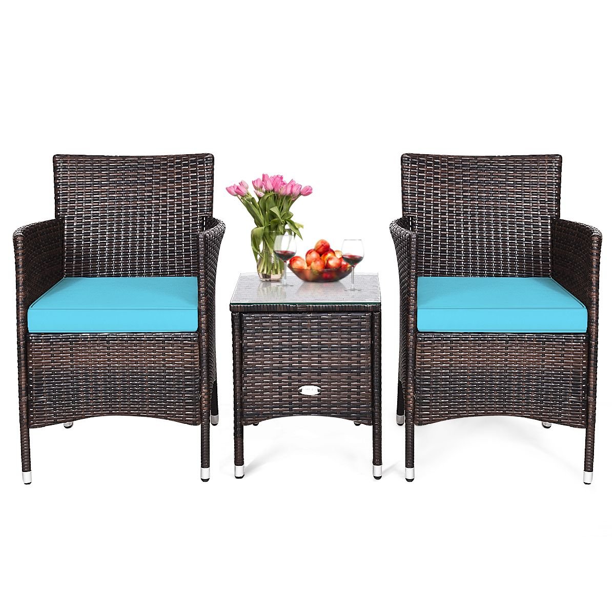 3 Pieces Ergonomic Wicker Patio Conversation Set - MC Online