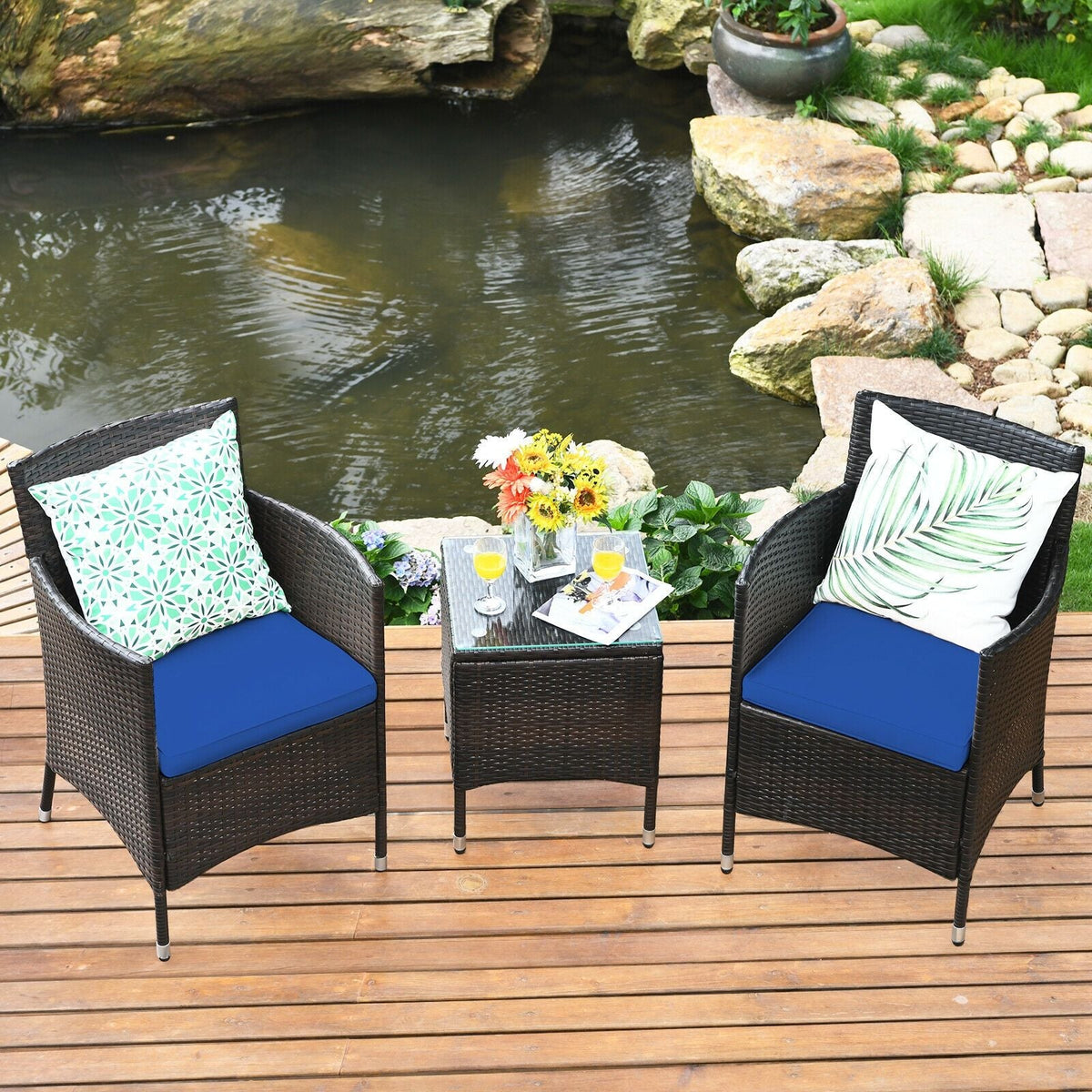 3 Pieces Ergonomic Wicker Patio Conversation Set - MC Online