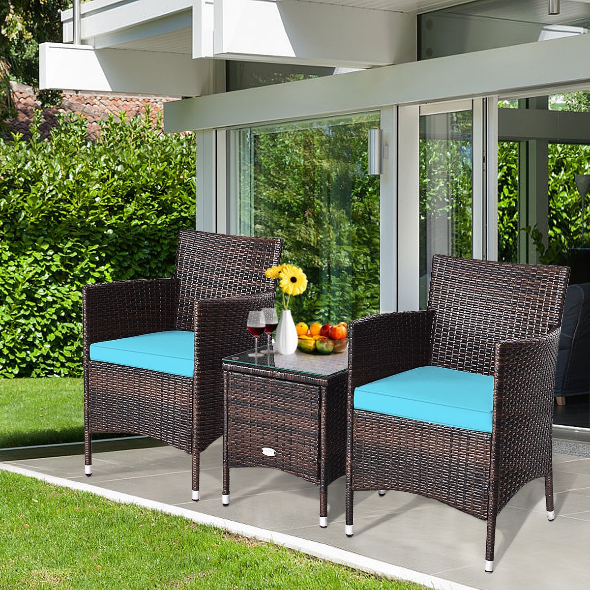 3 Pieces Ergonomic Wicker Patio Conversation Set - MC Online