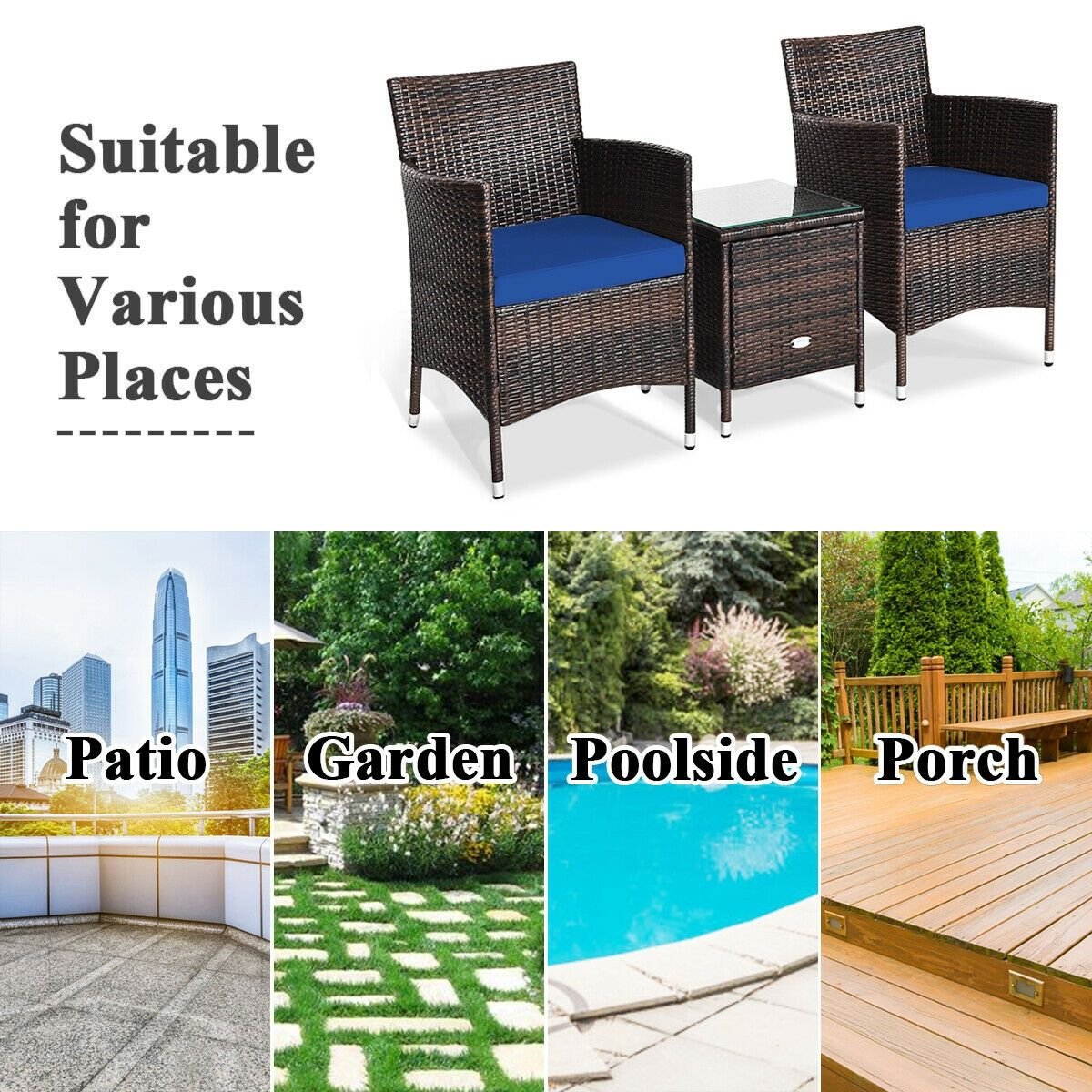3 Pieces Ergonomic Wicker Patio Conversation Set - MC Online