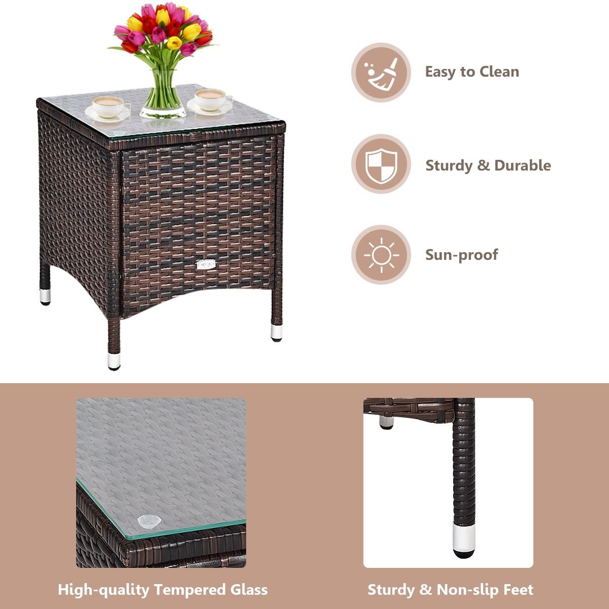 3 Pieces Ergonomic Wicker Patio Conversation Set - MC Online