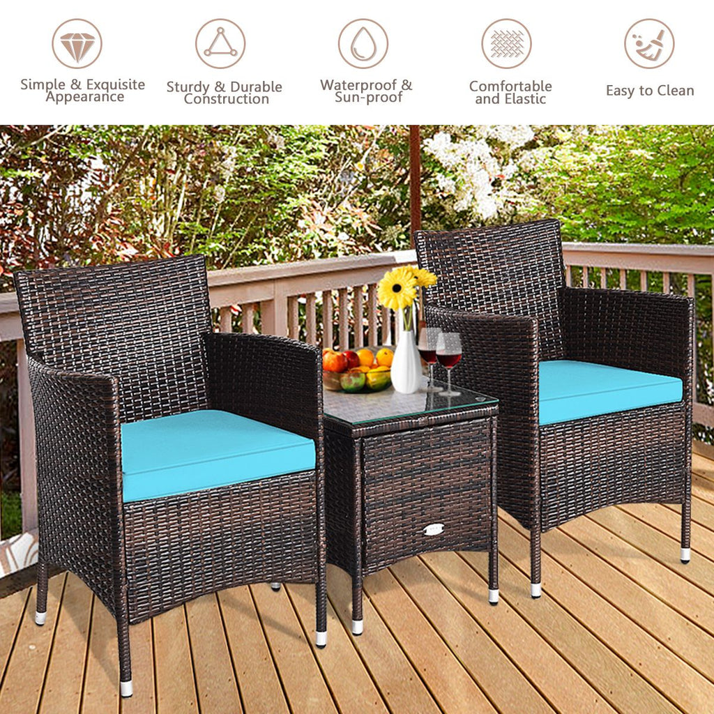 3 Pieces Ergonomic Wicker Patio Conversation Set - MC Online