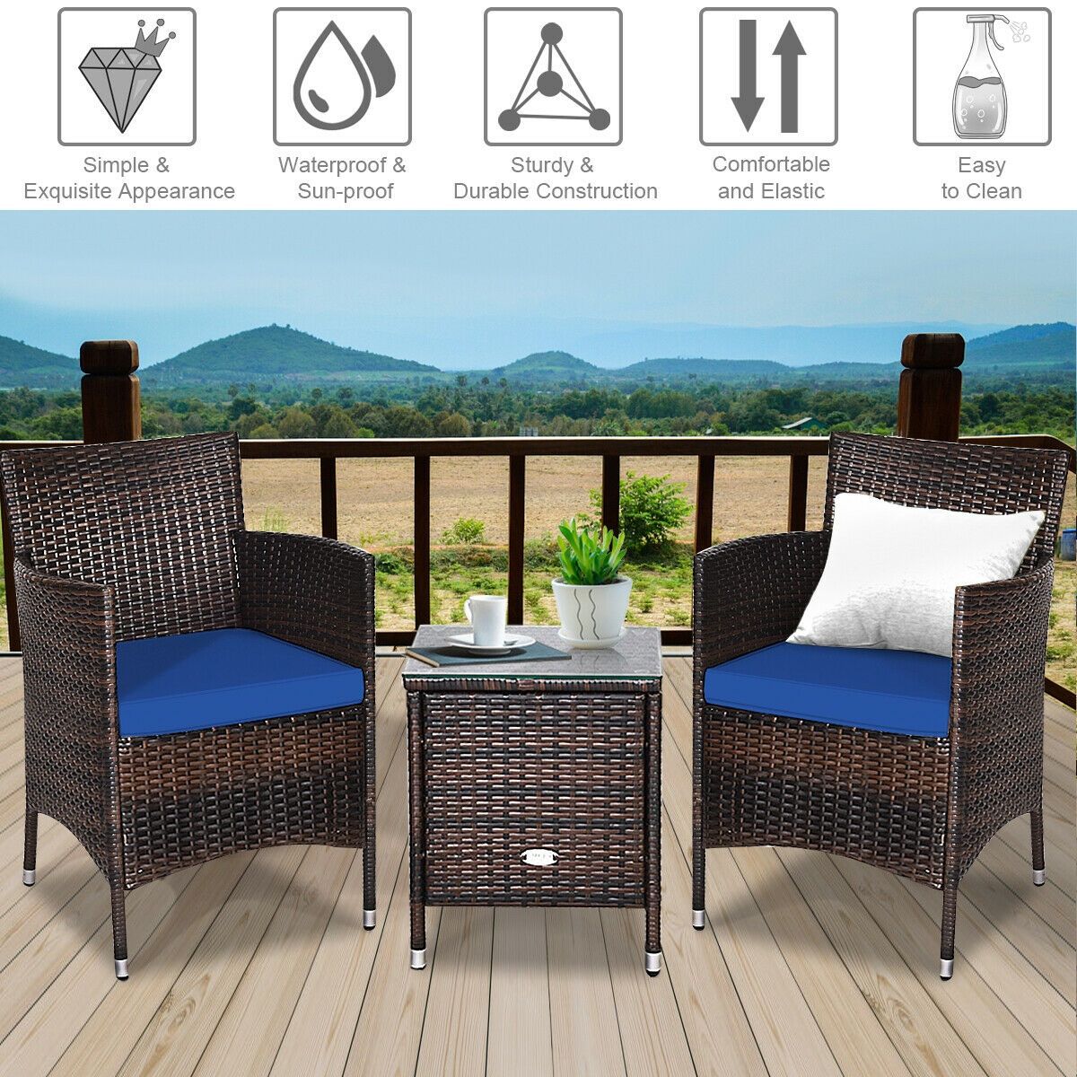 3 Pieces Ergonomic Wicker Patio Conversation Set - MC Online