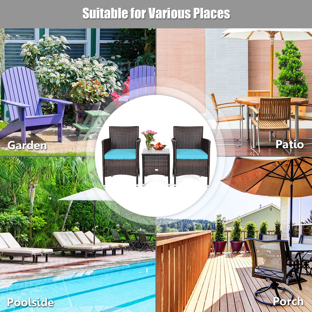 3 Pieces Ergonomic Wicker Patio Conversation Set - MC Online