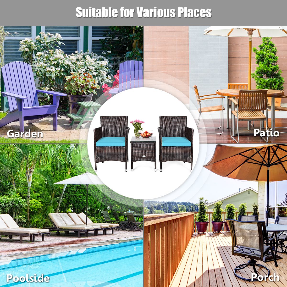 3 Pieces Ergonomic Wicker Patio Conversation Set - MC Online