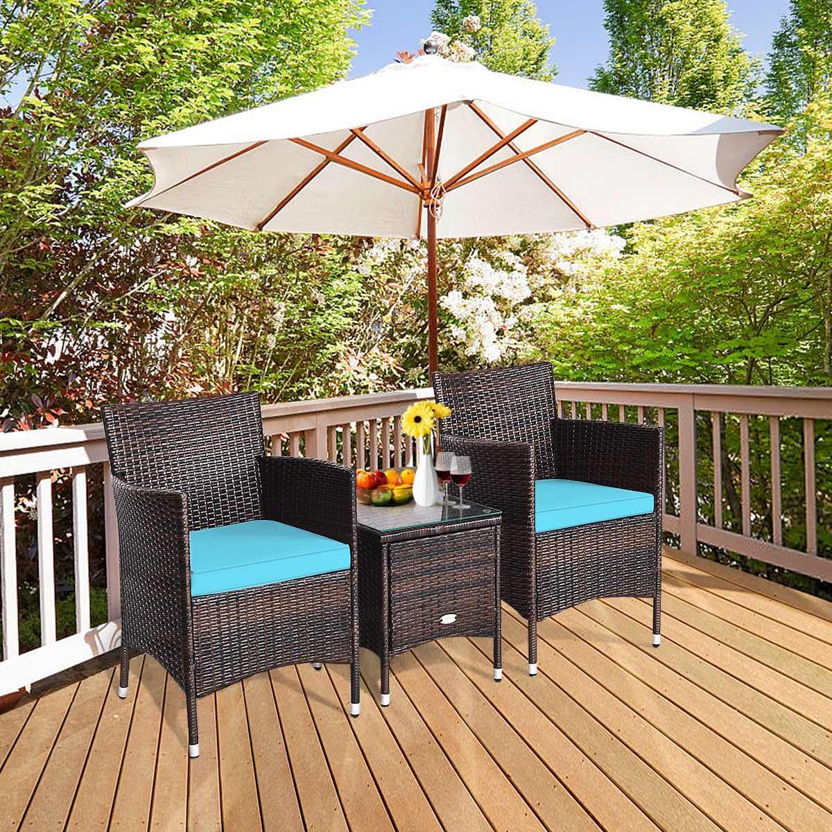 3 Pieces Ergonomic Wicker Patio Conversation Set - MC Online