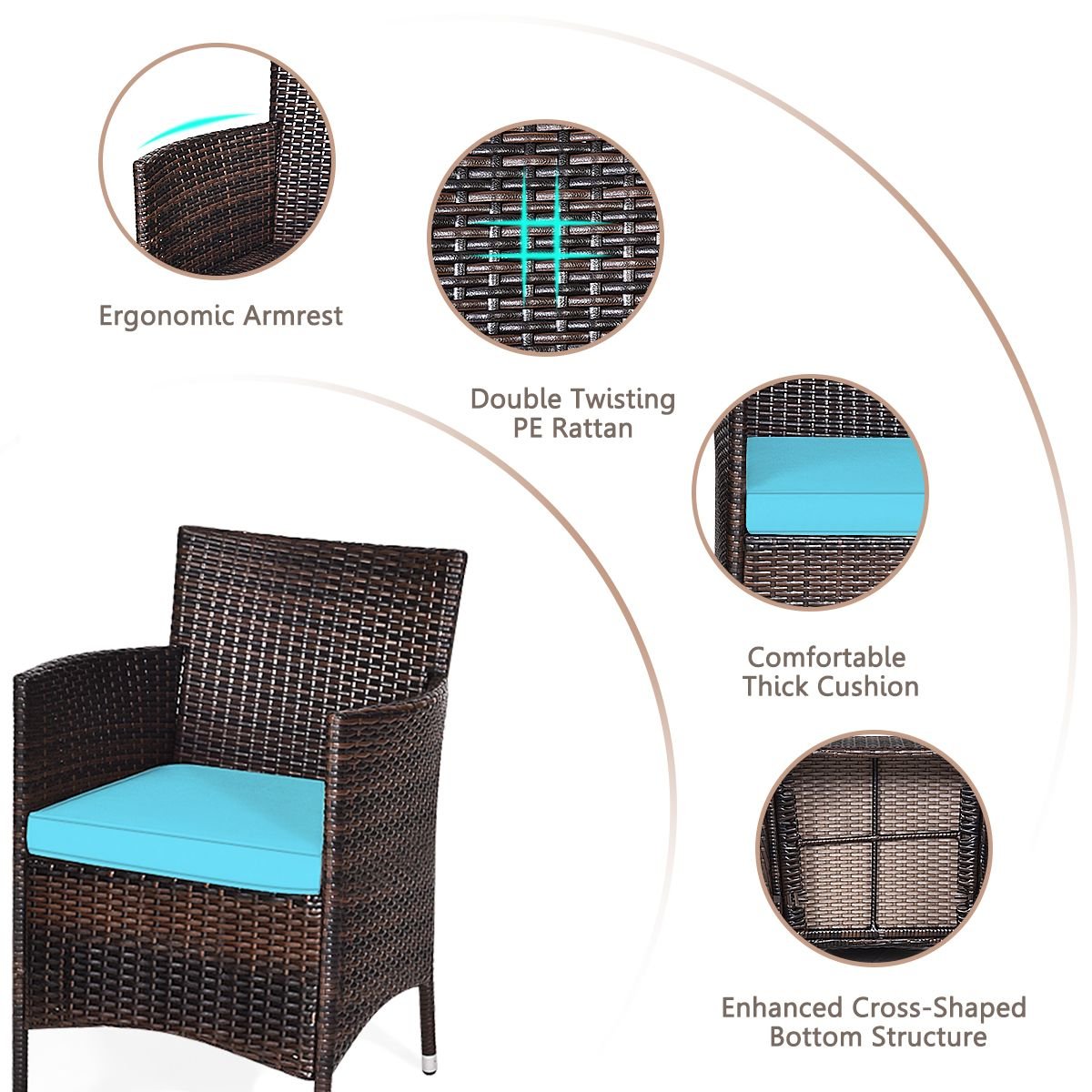 3 Pieces Ergonomic Wicker Patio Conversation Set - MC Online