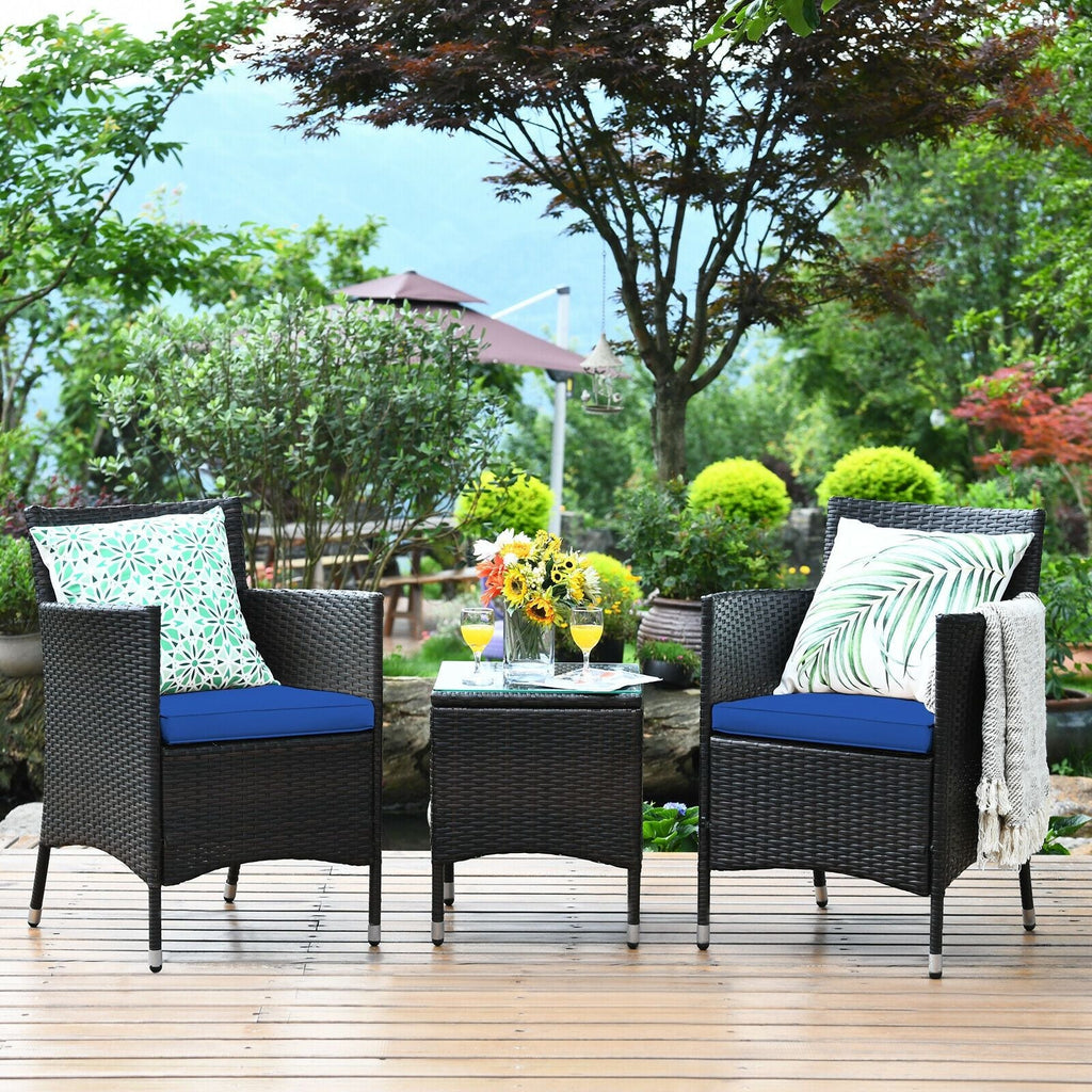 3 Pieces Ergonomic Wicker Patio Conversation Set - MC Online