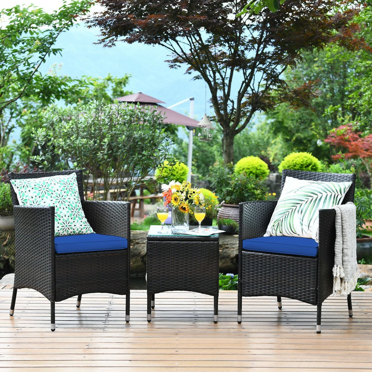 3 Pieces Ergonomic Wicker Patio Conversation Set - MC Online