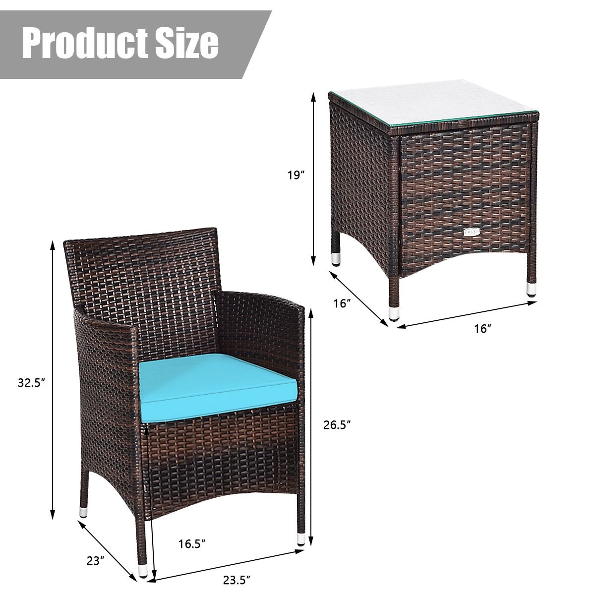 3 Pieces Ergonomic Wicker Patio Conversation Set - MC Online