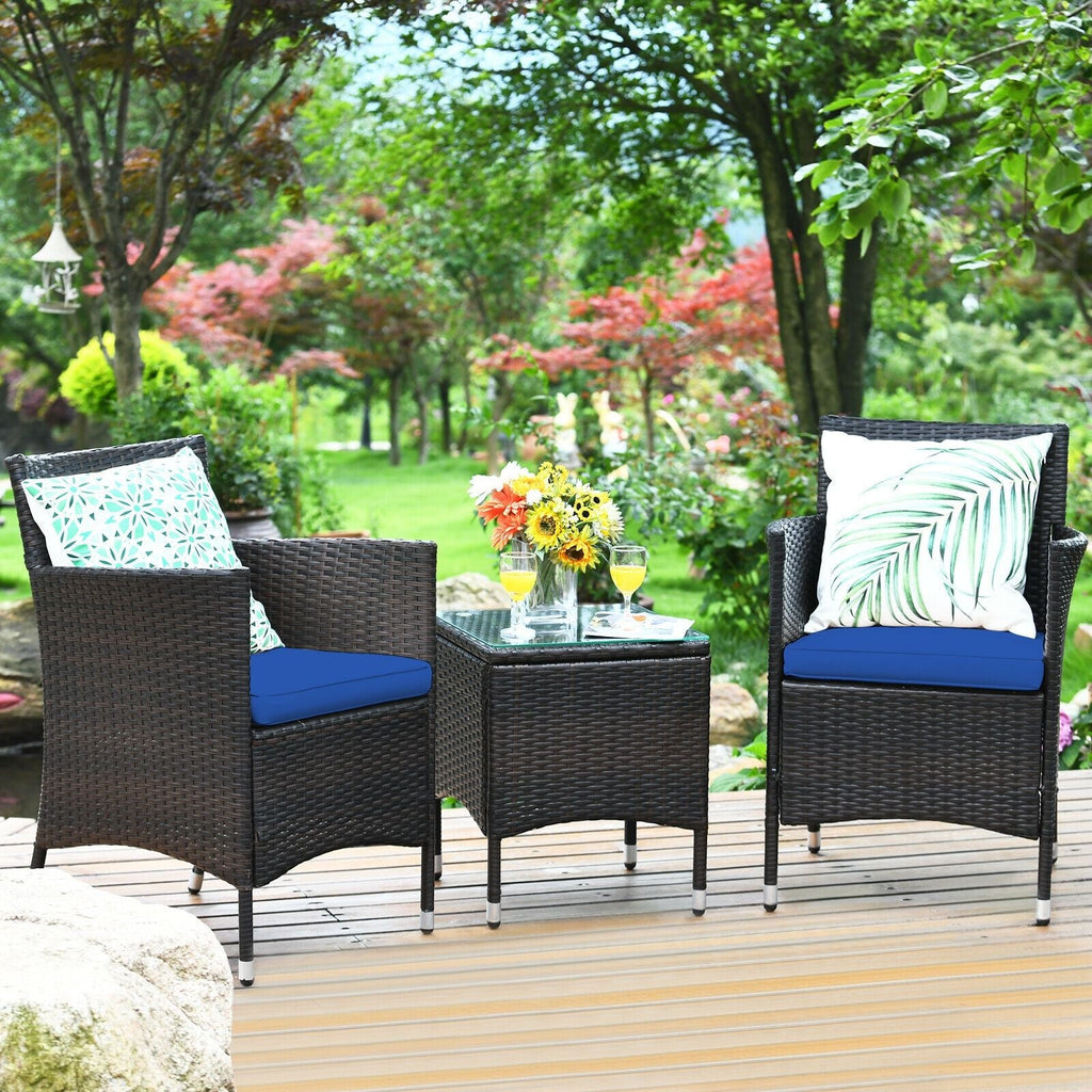 3 Pieces Ergonomic Wicker Patio Conversation Set - MC Online