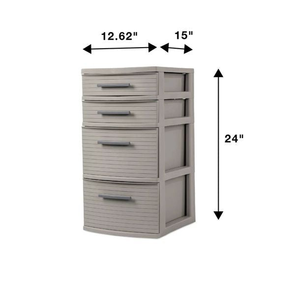 4 Drawer Weave Tower Dark Gray - Plastic Storage Organizer, Portable Utility Drawers, Universal Storage - MC Online