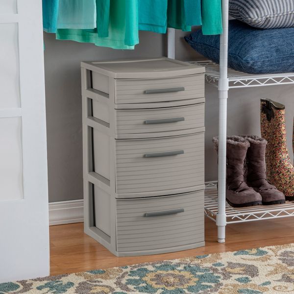 4 Drawer Weave Tower Dark Gray - Plastic Storage Organizer, Portable Utility Drawers, Universal Storage - MC Online