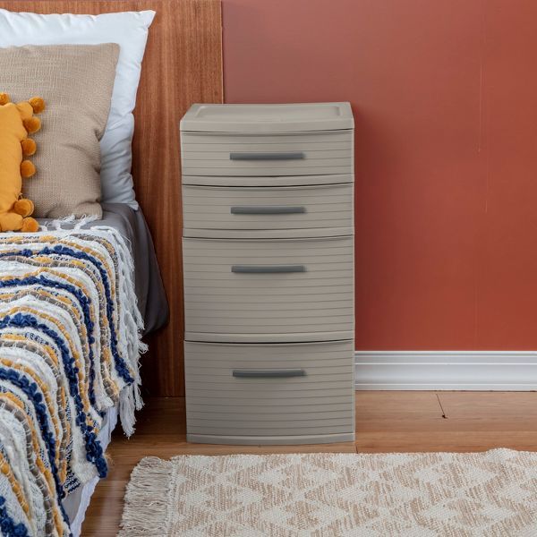 4 Drawer Weave Tower Dark Gray - Plastic Storage Organizer, Portable Utility Drawers, Universal Storage - MC Online
