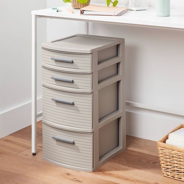 4 Drawer Weave Tower Dark Gray - Plastic Storage Organizer, Portable Utility Drawers, Universal Storage - MC Online